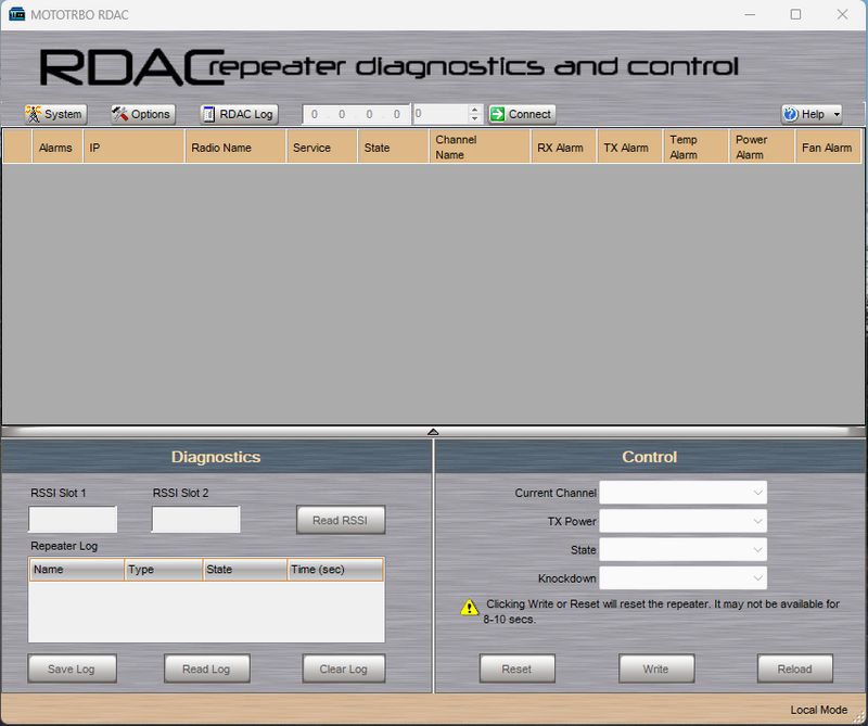 MOTOTRBO Repeater Diagnostics And Control (RDAC) application for MOTOTRBO repeaters