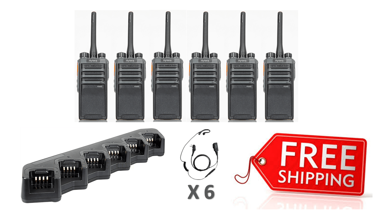 Complete Package - 6 x Hytera PD405 Digital Two Way Radio With C Style Earpiece_Radio-Shop UK
